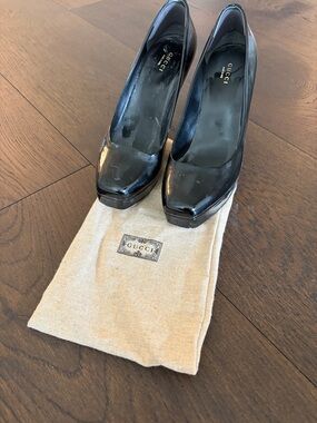 Gucci Black Patent Leather Square-Toe Block Heels